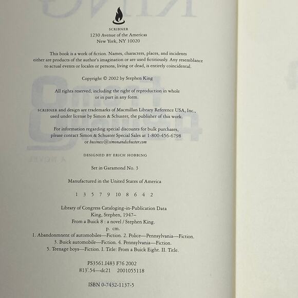 From a Buick 8 by Stephen King 2002 1st Edition Printing Hardcover - Picture 3 of 5